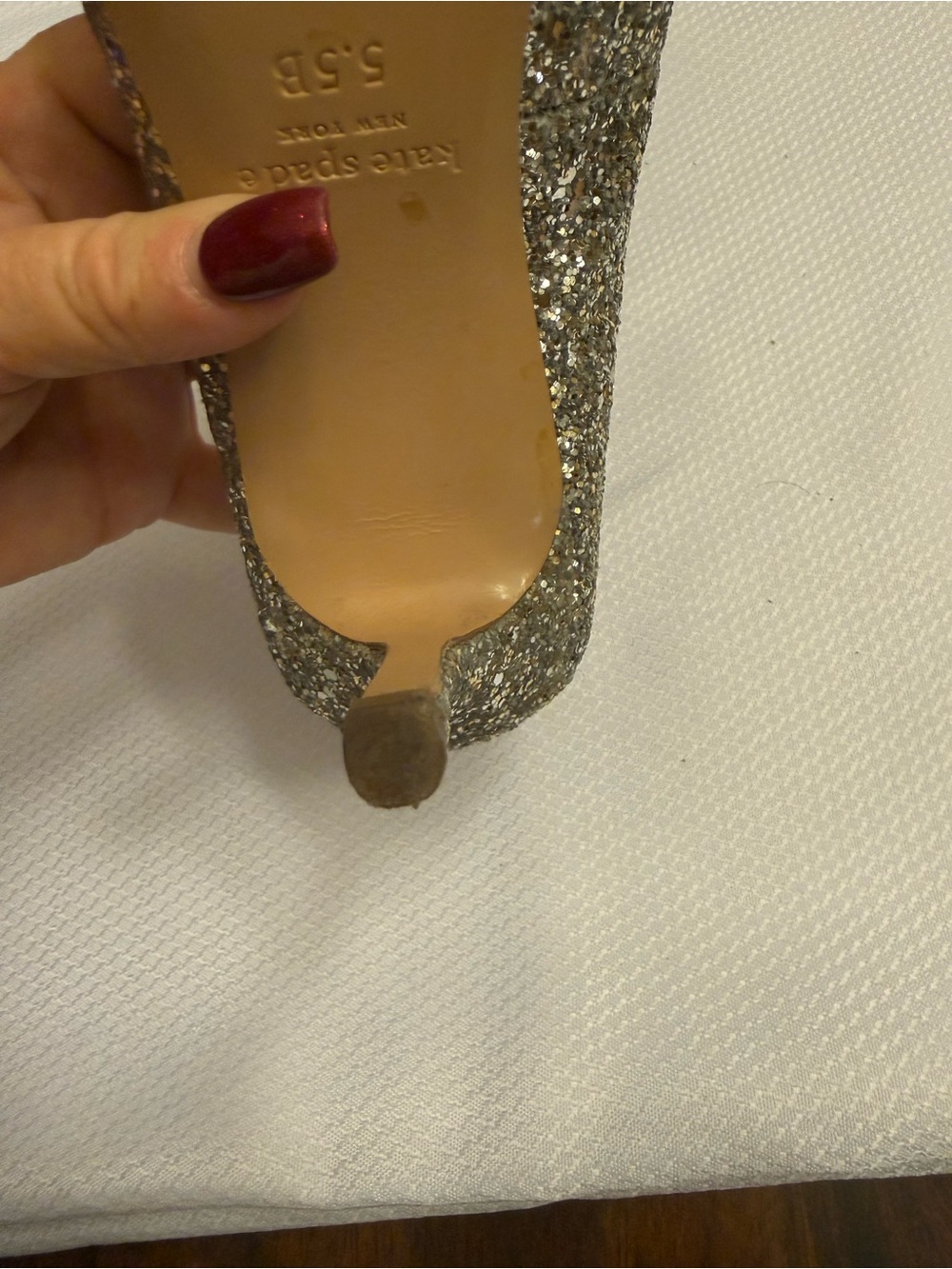 kate spade Gold Glitter Pump with Blush Feather Pom - Picture 6 of 6